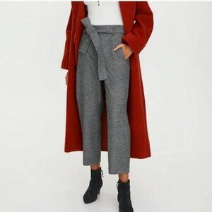 Aritzia Wilfred Jallade Grey Wool Cashmere Tie-Front High Waist Crop Pant Size 6